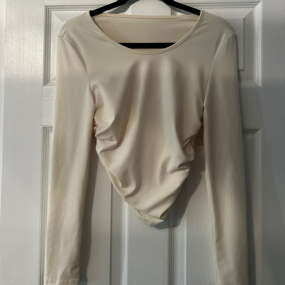 Cream Long Sleeve Women's Top - Picture 3 of 4
